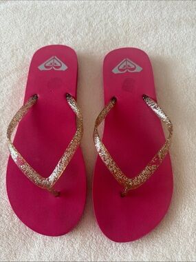 Roxy Women’s Hot Pink Sandals with Gold Glitter Straps
